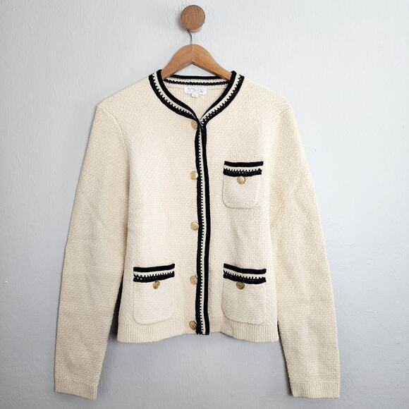 J. Crew Sweaters - NEW J. Crew Contrast Hem Cardigan Sweater Cream and Black Button Down